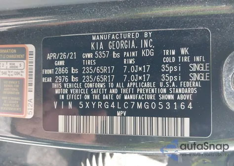 2021 Kia Sorento Lx from USA, damaged, VIN 5XYRG4LC7MG053164